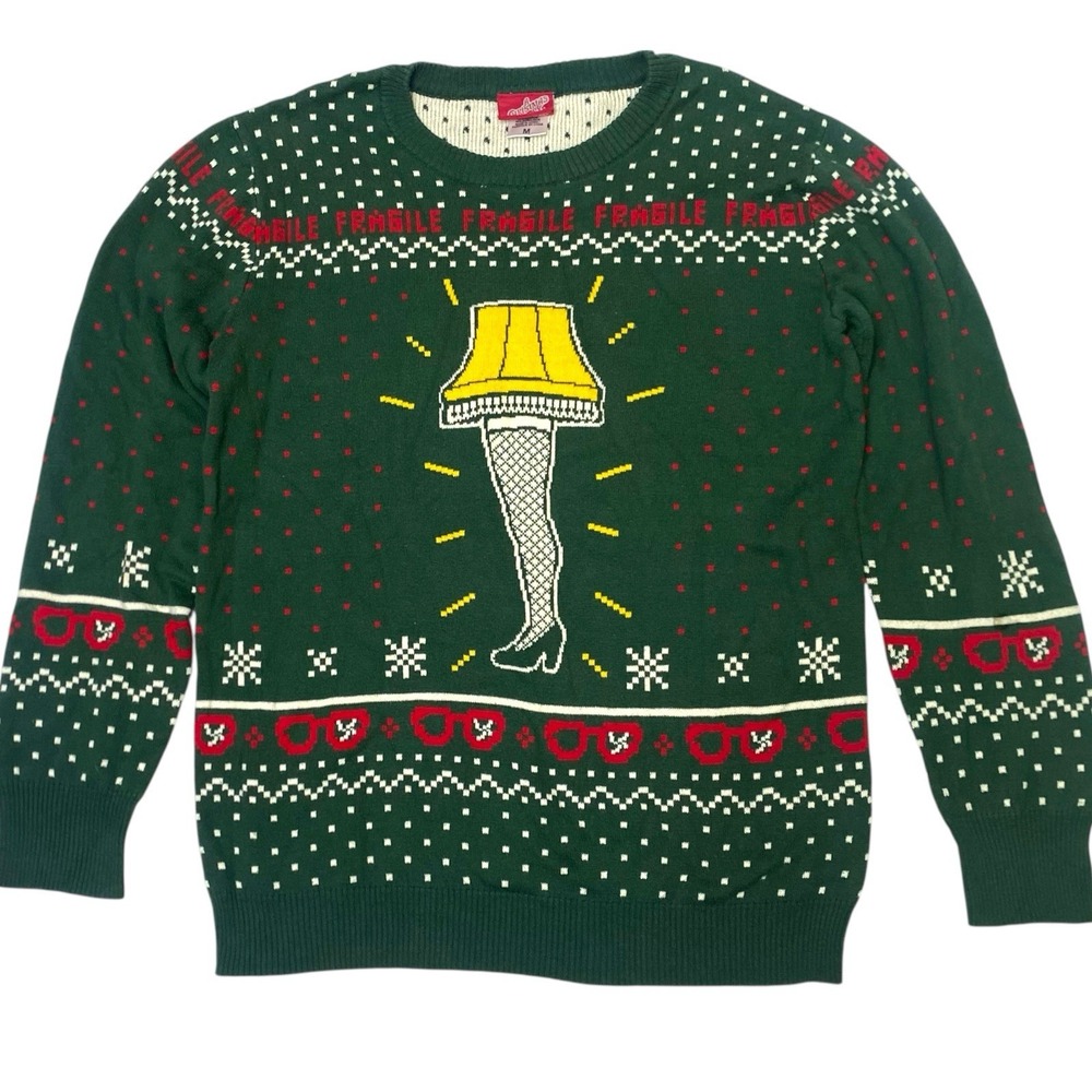 A Christmas Story Fragile Leg Lamp Ugly Holiday Sweater Adult M Nostalgic‎ Funny
